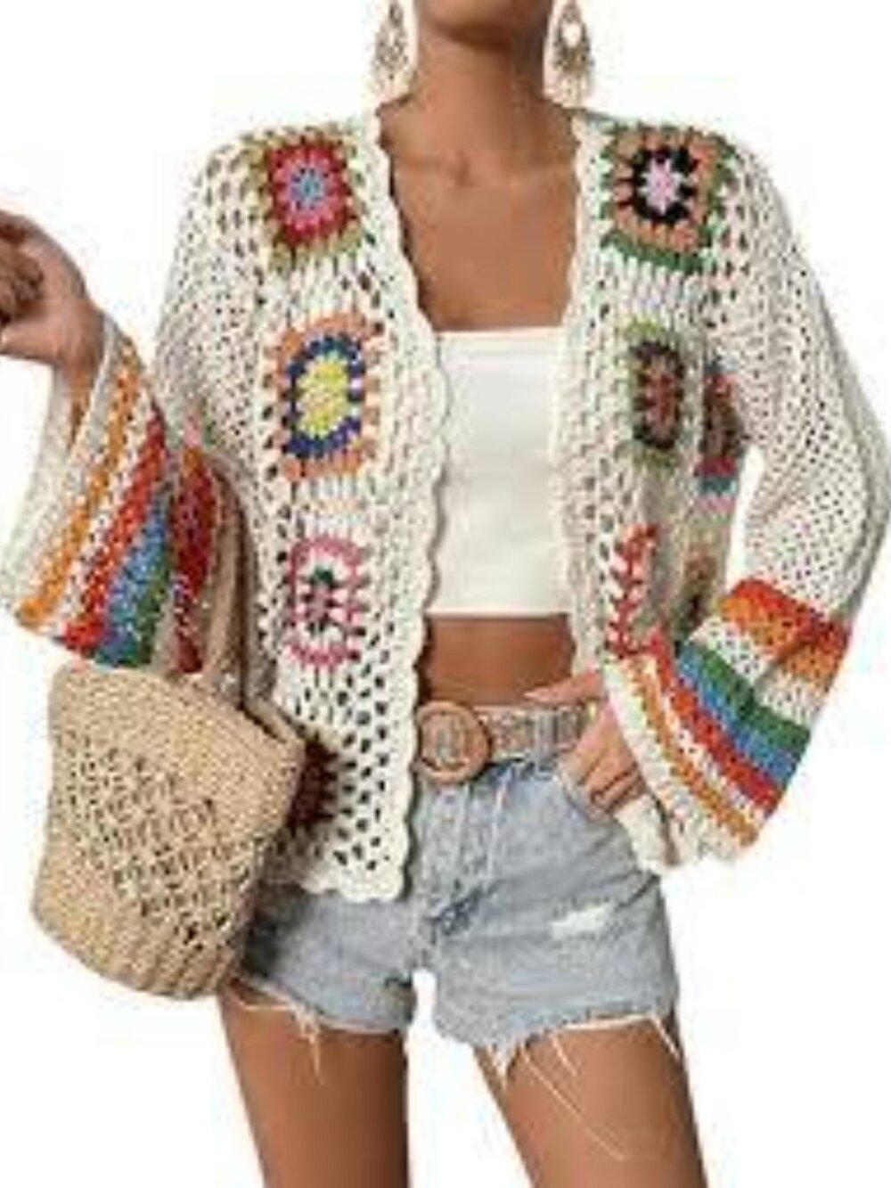 NWOT - SHEIN Dopamine Colorful Hollow Knit Loose Fit Long Sleeve Cardigan. - Picture 2 of 5